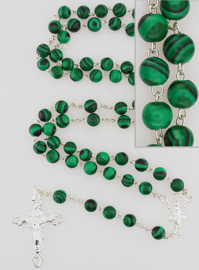 Miraculous Virgin Rosary 925 Silver and Malachite (pic 1)