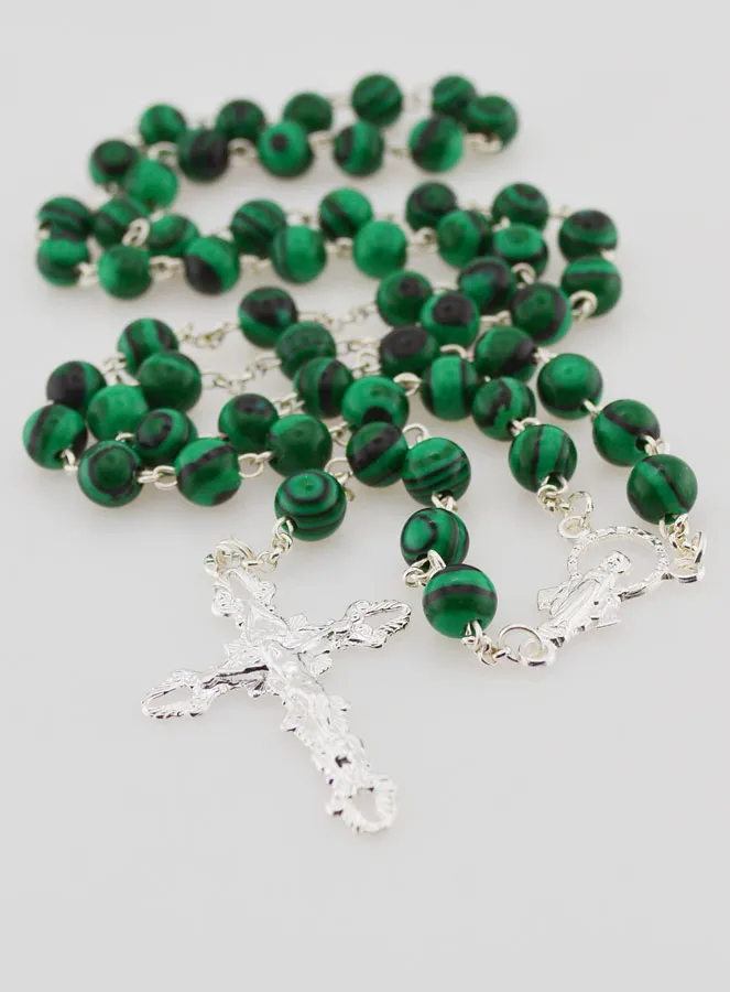 Miraculous Virgin Rosary 925 Silver and Malachite (pic 2)