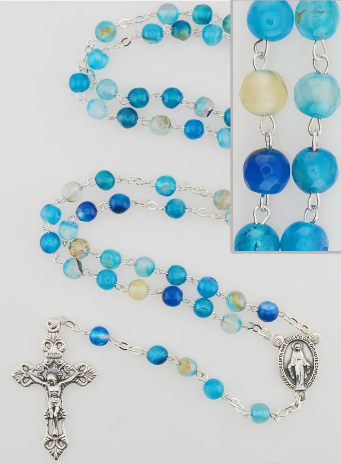 Agate Rosary Miraculous Medal - Silvery Chain (pic 1)