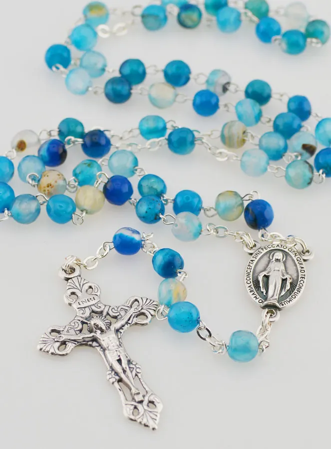 Agate Rosary Miraculous Medal - Silvery Chain (pic 2)