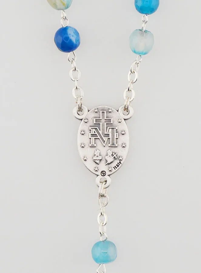 Agate Rosary Miraculous Medal - Silvery Chain (pic 4)