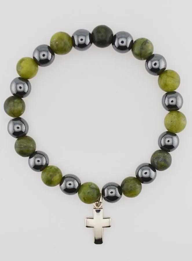 Bracelet with Cross - Vesuvianite and Hematite (pic 1)