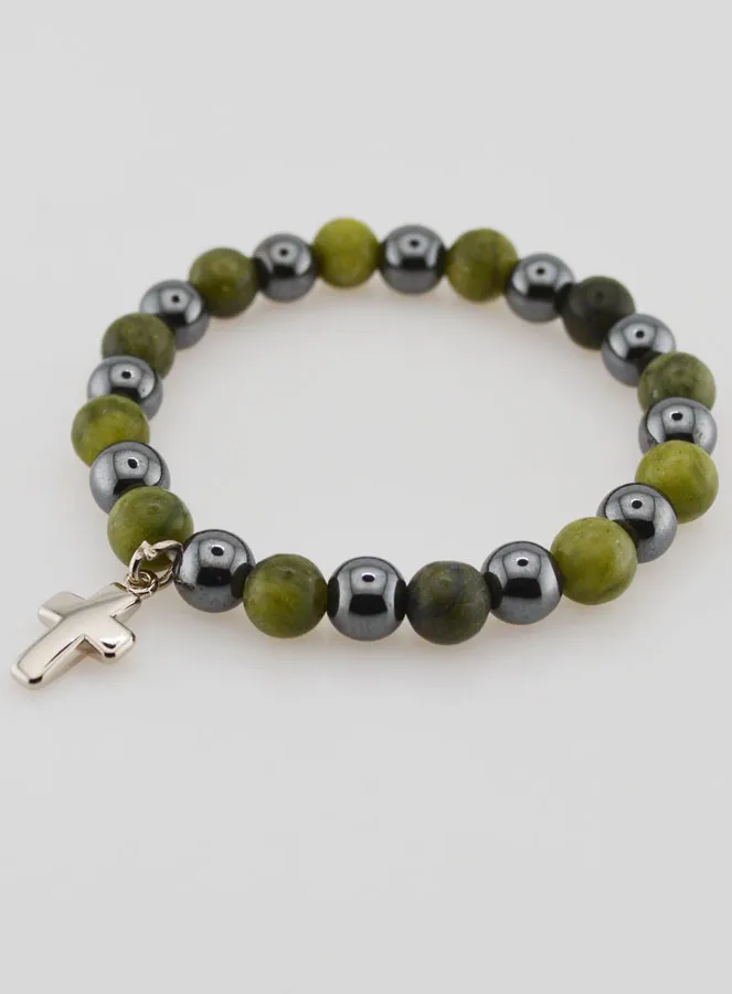 Bracelet with Cross - Vesuvianite and Hematite (pic 3)