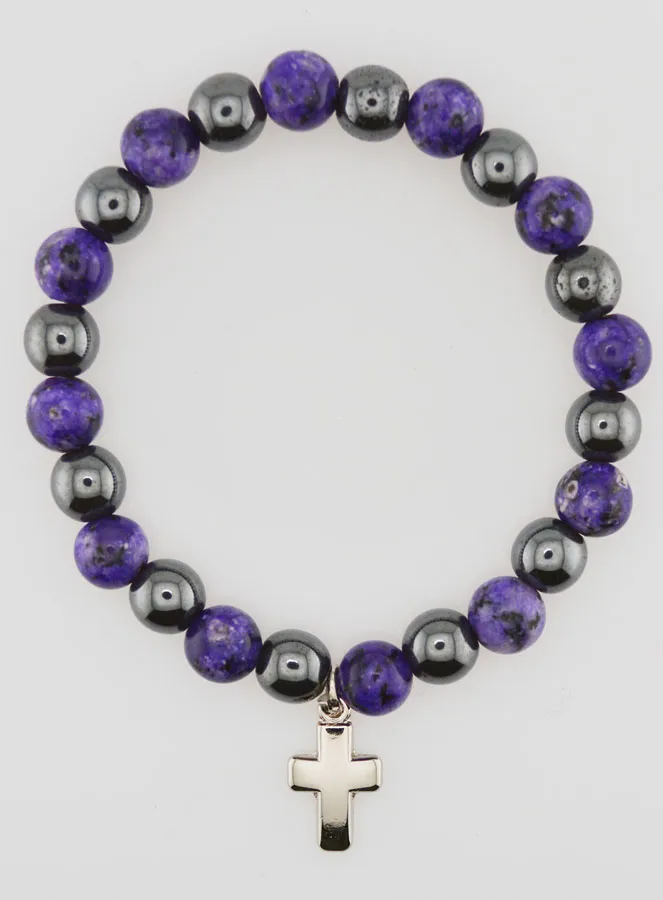 Bracelet with Cross - Hematite and Charoite (pic 1)