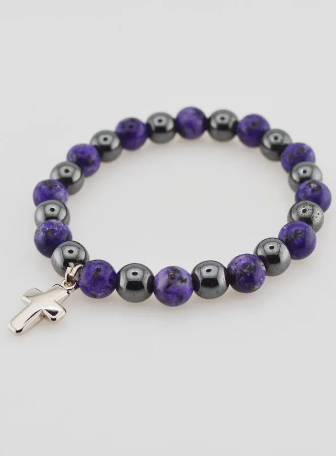 Bracelet with Cross - Hematite and Charoite (pic 3)