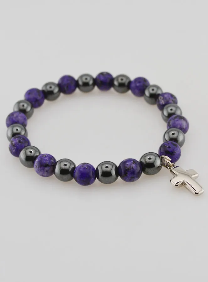 Bracelet with Cross - Hematite and Charoite (pic 4)