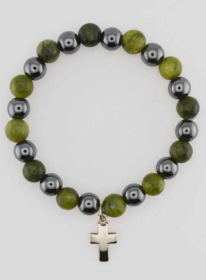 Vesuvianite and Haematite Gemstone Bracelet (pic 1)