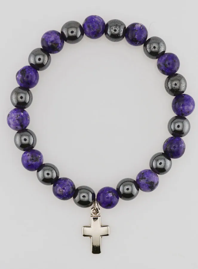 Charoite and Hematite Gemstone Bracelet (pic 1)