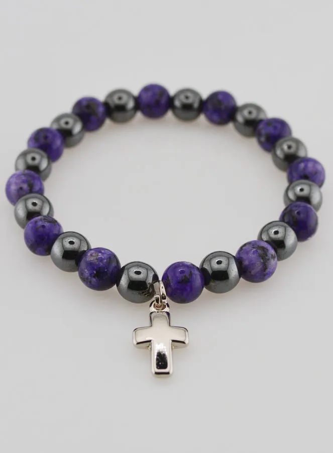 Charoite and Hematite Gemstone Bracelet (pic 2)