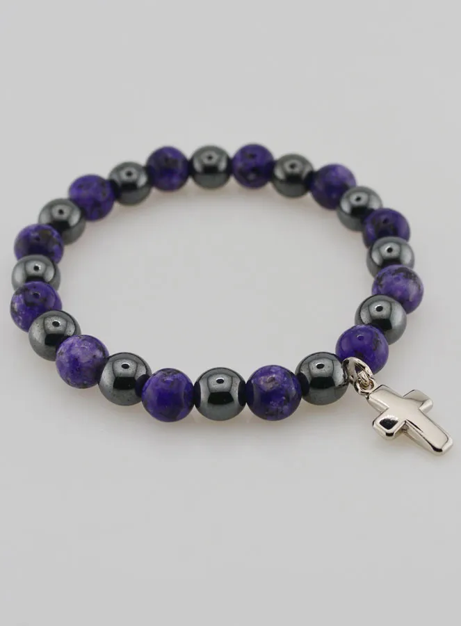Charoite and Hematite Gemstone Bracelet (pic 4)
