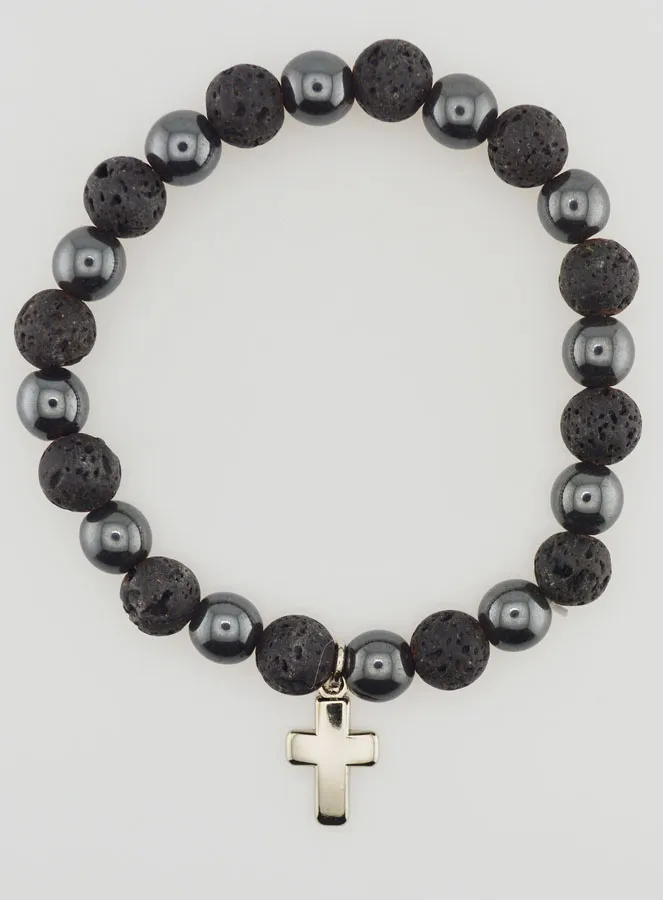Gemstone Bracelet - Lava Stone and Hematite (pic 1)