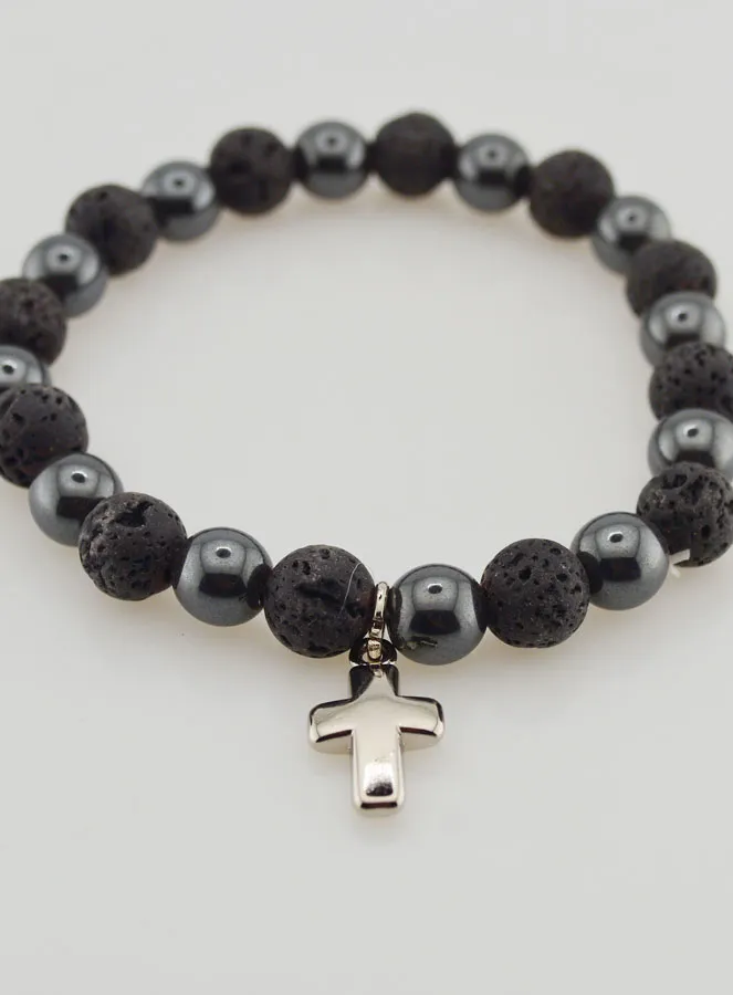 Gemstone Bracelet - Lava Stone and Hematite (pic 2)