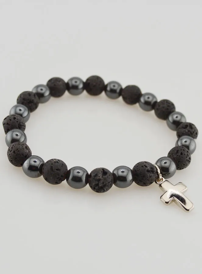 Gemstone Bracelet - Lava Stone and Hematite (pic 4)