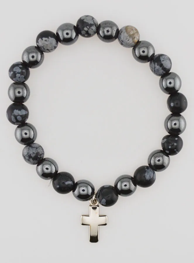Gemstone Bracelet - Snow Obsidian and Haematite (pic 1)