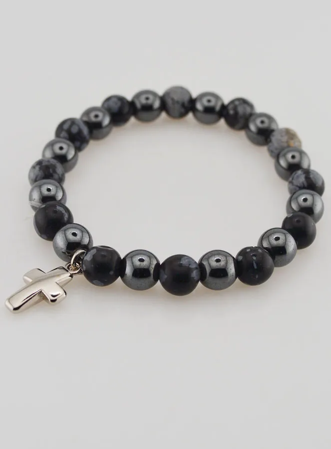 Gemstone Bracelet - Snow Obsidian and Haematite (pic 3)