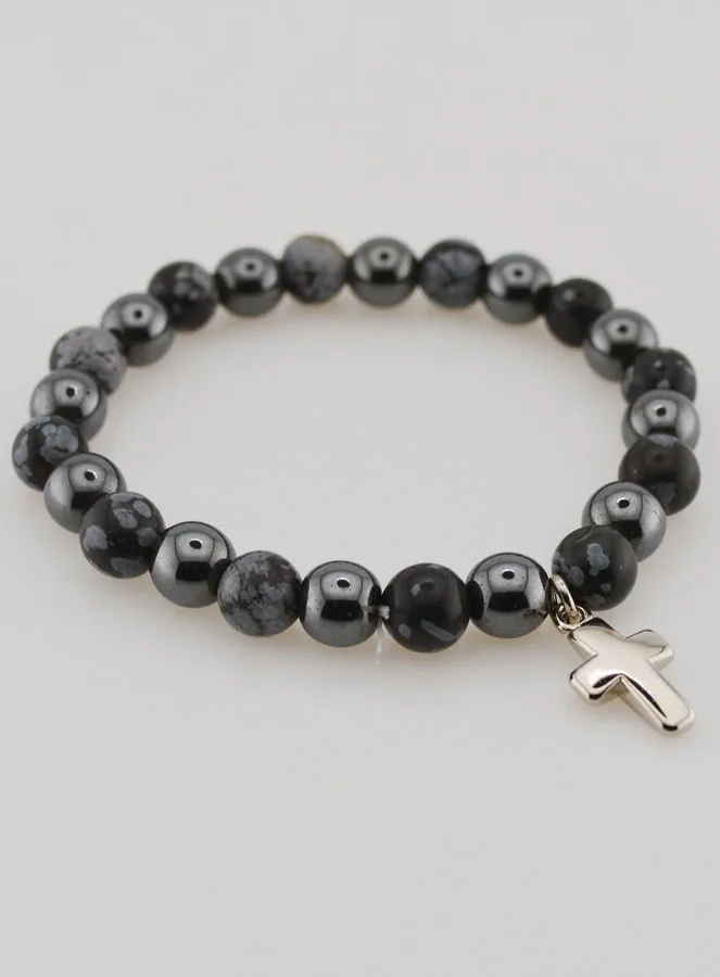 Gemstone Bracelet - Snow Obsidian and Haematite (pic 4)