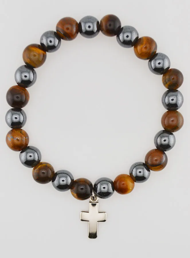 Bracelet with Cross - Hematite and Tiger's Eye (pic 1)