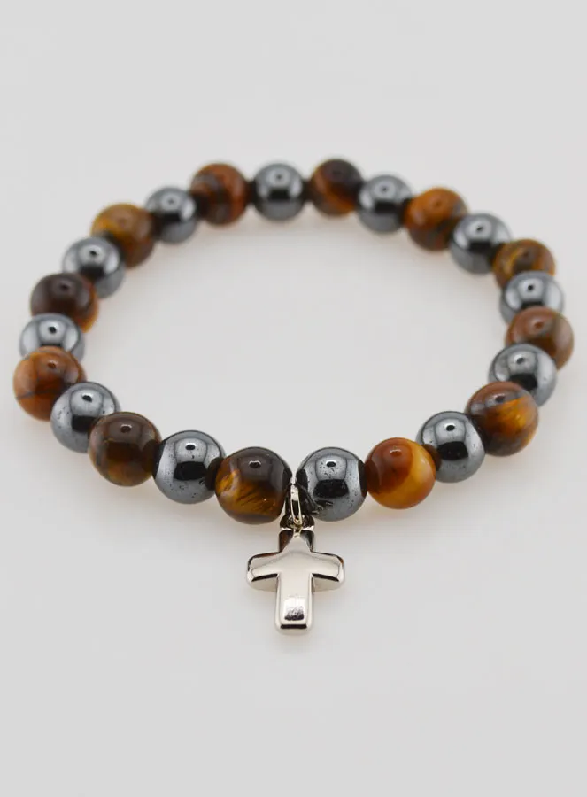 Bracelet with Cross - Hematite and Tiger's Eye (pic 2)