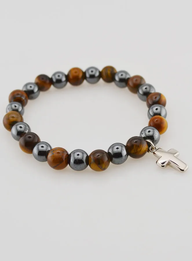 Bracelet with Cross - Hematite and Tiger's Eye (pic 4)