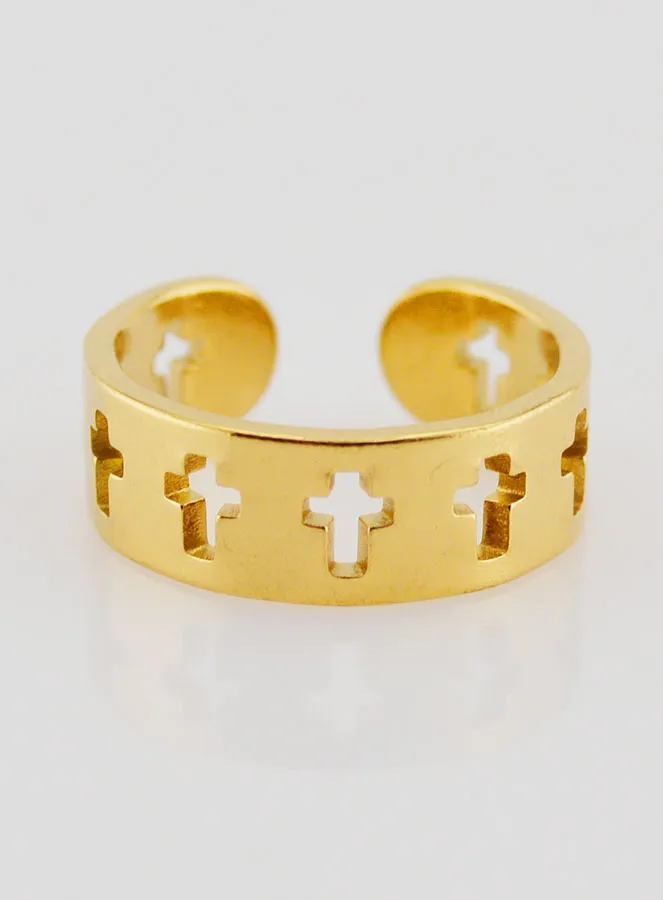 Adjustable Religious Ring in Golden Stainless Steel (pic 1)