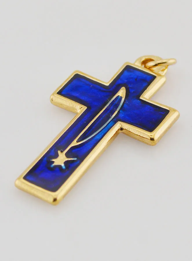 Cross Pendant Metal and Blue Enamel (pic 4)