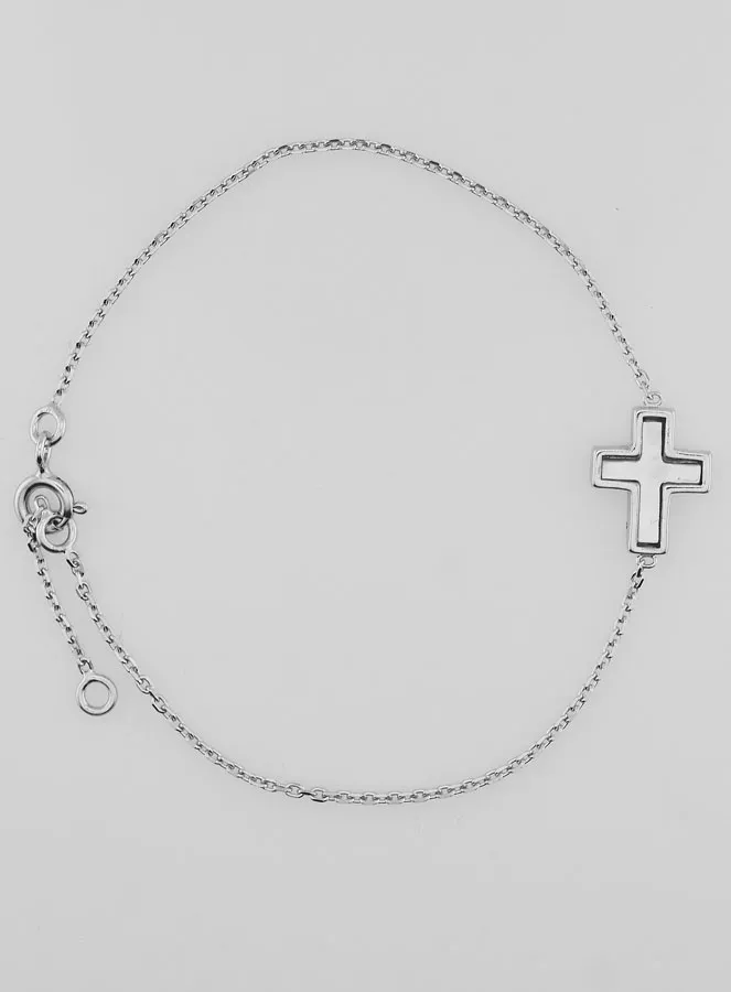 Religious Silver Bracelet with Mother-of-Pearl Cross (pic 1)