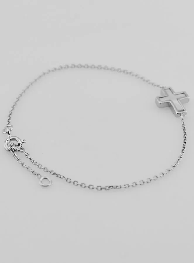 Religious Silver Bracelet with Mother-of-Pearl Cross (pic 4)