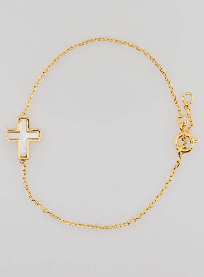 Gold-Plated Religious Bracelet with Mother-of-Pearl Cross (pic 1)