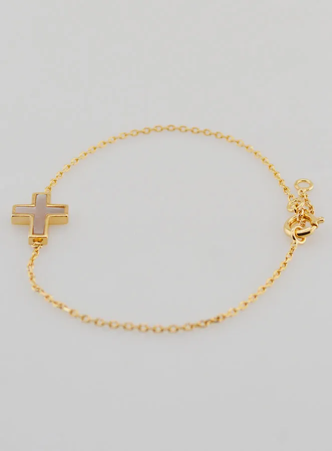 Gold-Plated Religious Bracelet with Mother-of-Pearl Cross (pic 2)