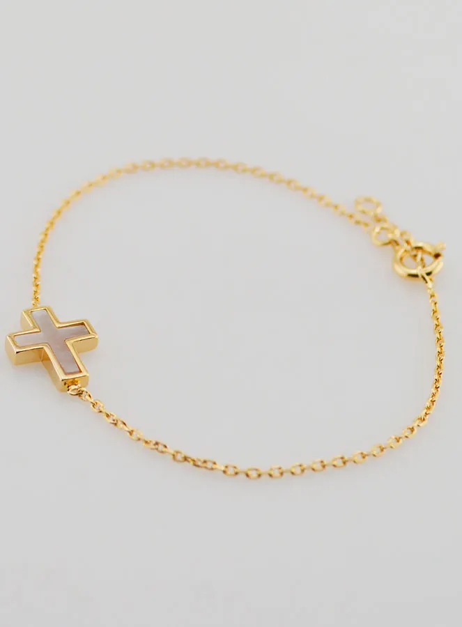 Gold-Plated Religious Bracelet with Mother-of-Pearl Cross (pic 3)