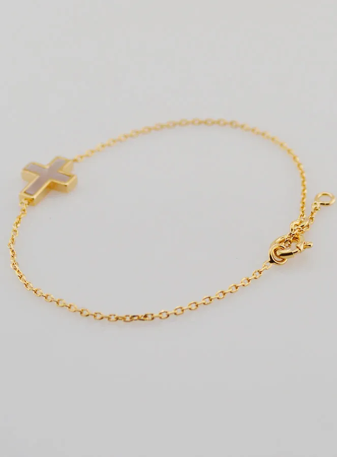 Gold-Plated Religious Bracelet with Mother-of-Pearl Cross (pic 4)
