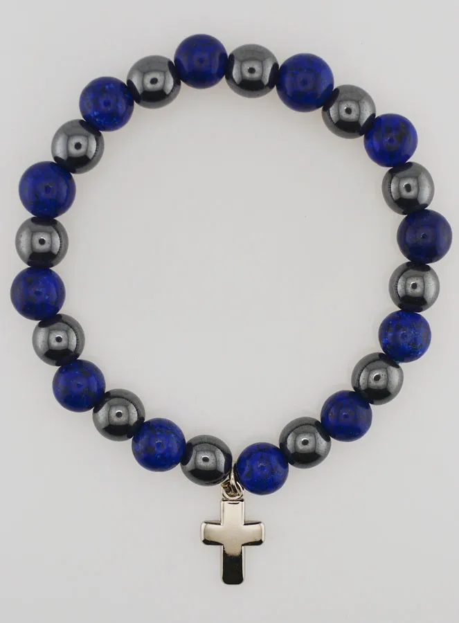 Bracelet with Cross - Hematite and Lapis Lazuli (pic 1)