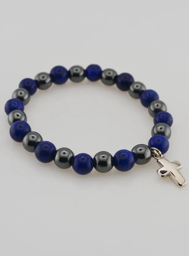 Bracelet with Cross - Hematite and Lapis Lazuli (pic 4)