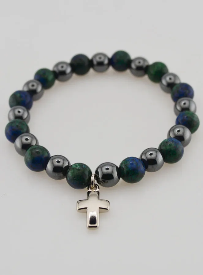 Bracelet with Cross - Hematite and Azurite (pic 2)
