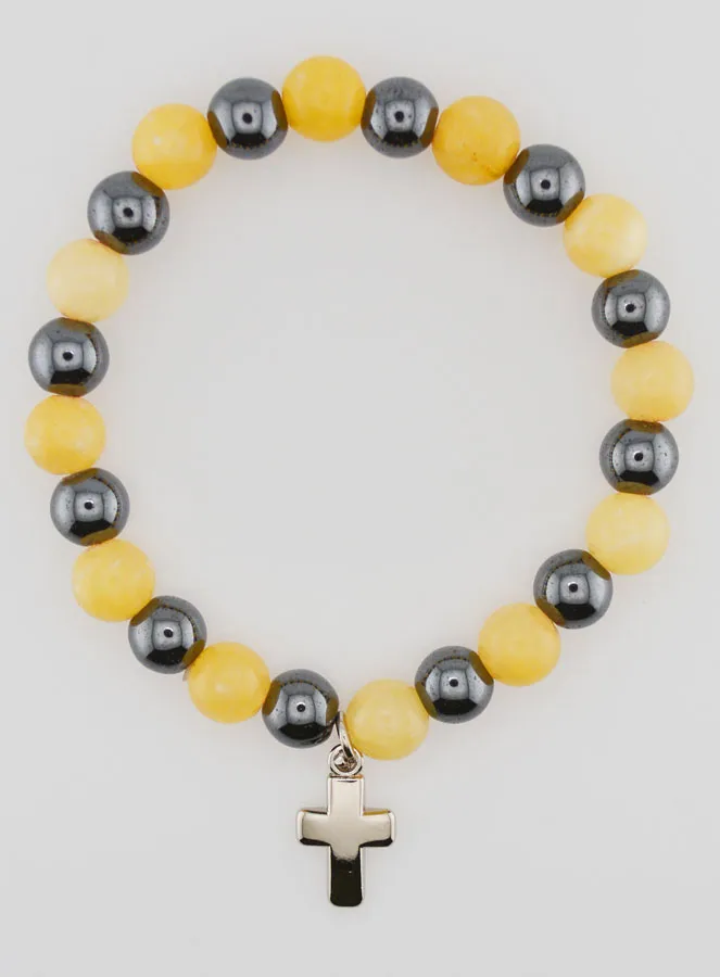 Bracelet with Cross - Hematite and Yellow Calcite (pic 1)