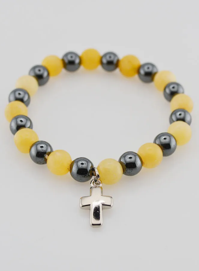 Bracelet with Cross - Hematite and Yellow Calcite (pic 2)
