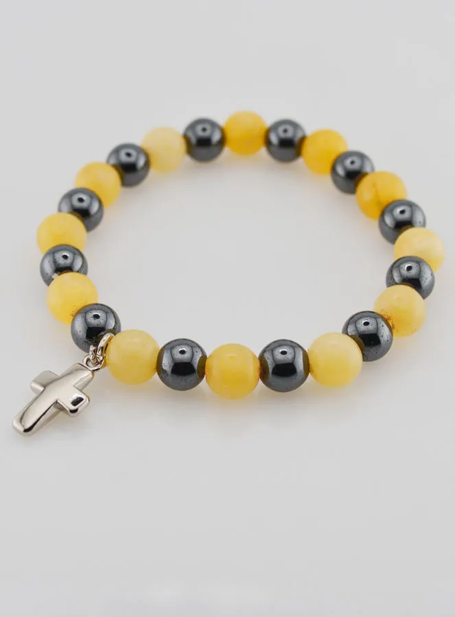 Bracelet with Cross - Hematite and Yellow Calcite (pic 3)