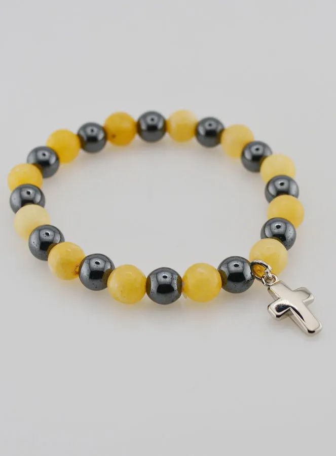 Bracelet with Cross - Hematite and Yellow Calcite (pic 4)