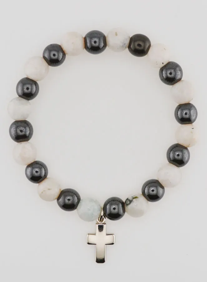 Bracelet with Cross - Hematite and Moonstone (pic 1)