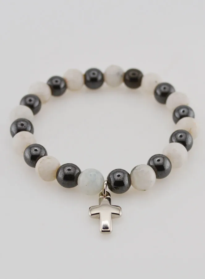 Bracelet with Cross - Hematite and Moonstone (pic 2)