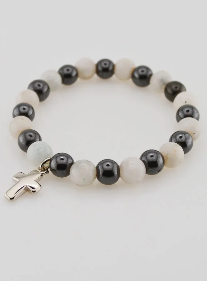 Bracelet with Cross - Hematite and Moonstone (pic 3)