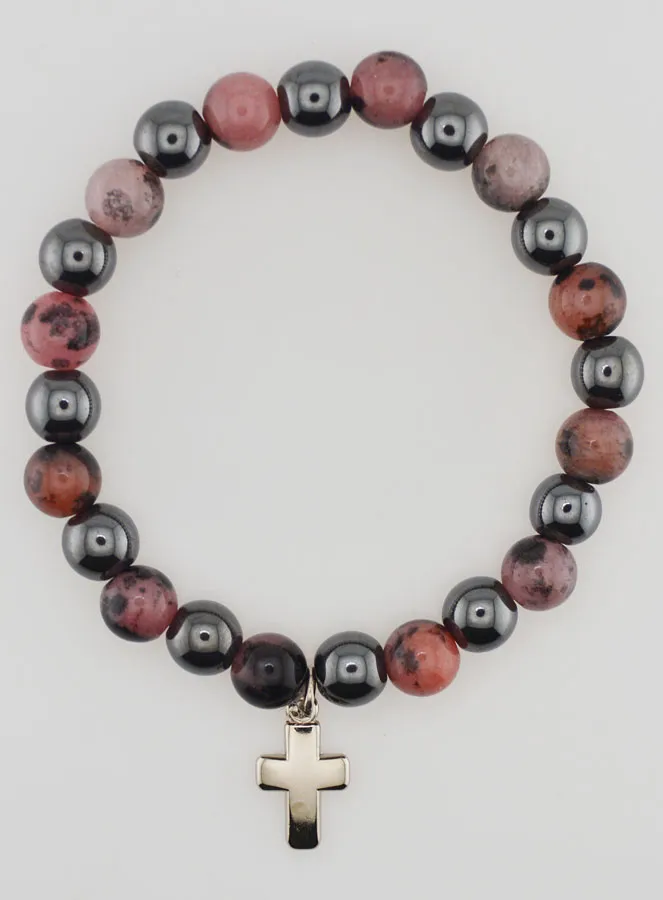 Bracelet with Cross - Hematite and Rhodonite (pic 1)