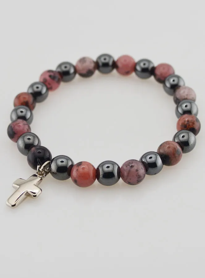 Bracelet with Cross - Hematite and Rhodonite (pic 3)