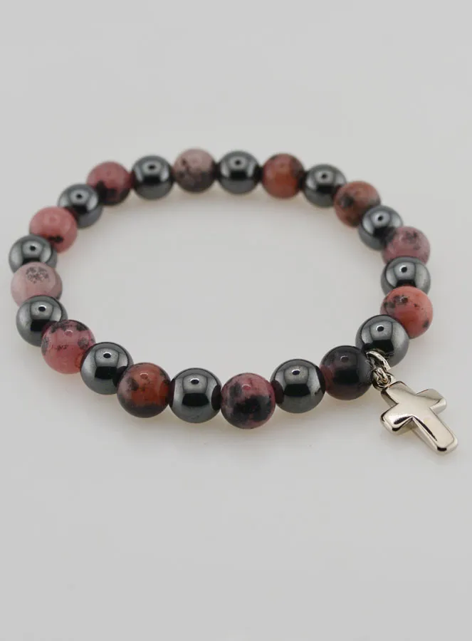 Bracelet with Cross - Hematite and Rhodonite (pic 4)