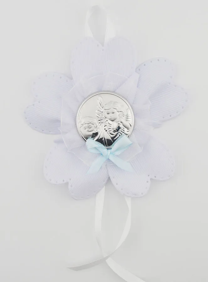 Christening Gift - Cradle Medal Flower - Guardian Angel (pic 1)