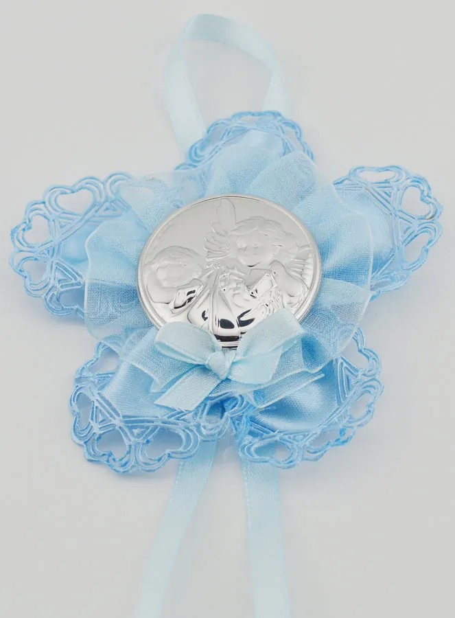 Christening Gift - Cradle Medal Blue Flower - Guardian Angel (pic 2)