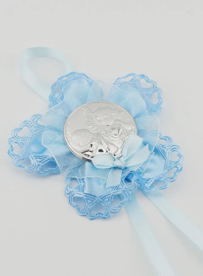 Christening Gift - Cradle Medal Blue Flower - Guardian Angel (pic 3)