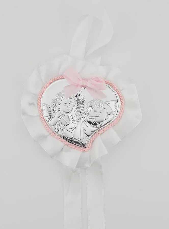 Christening Gift - Cradle Medal with Heart and Guardian Angel (pic 1)
