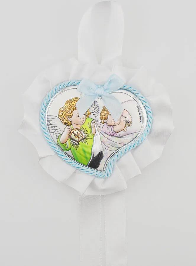 Christening Gift - Cradle Medal Heart and Angel with Lantern (pic 1)