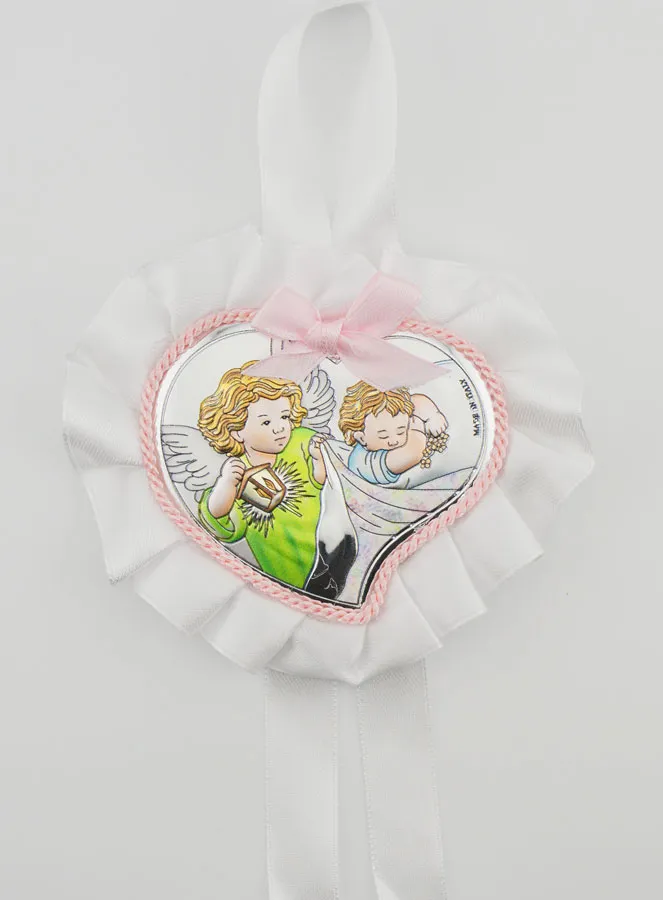 Christening Gift - Cradle Medal Heart and Angel with Lantern (pic 1)